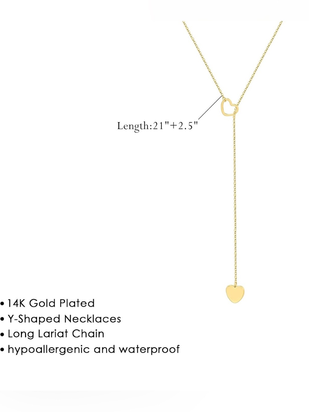 14K Gold Plated Heart Lariat Necklace - Picture 2 of 3